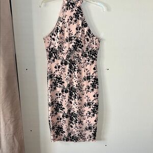Fashion Nova Pink and Black Floral Backless Dress